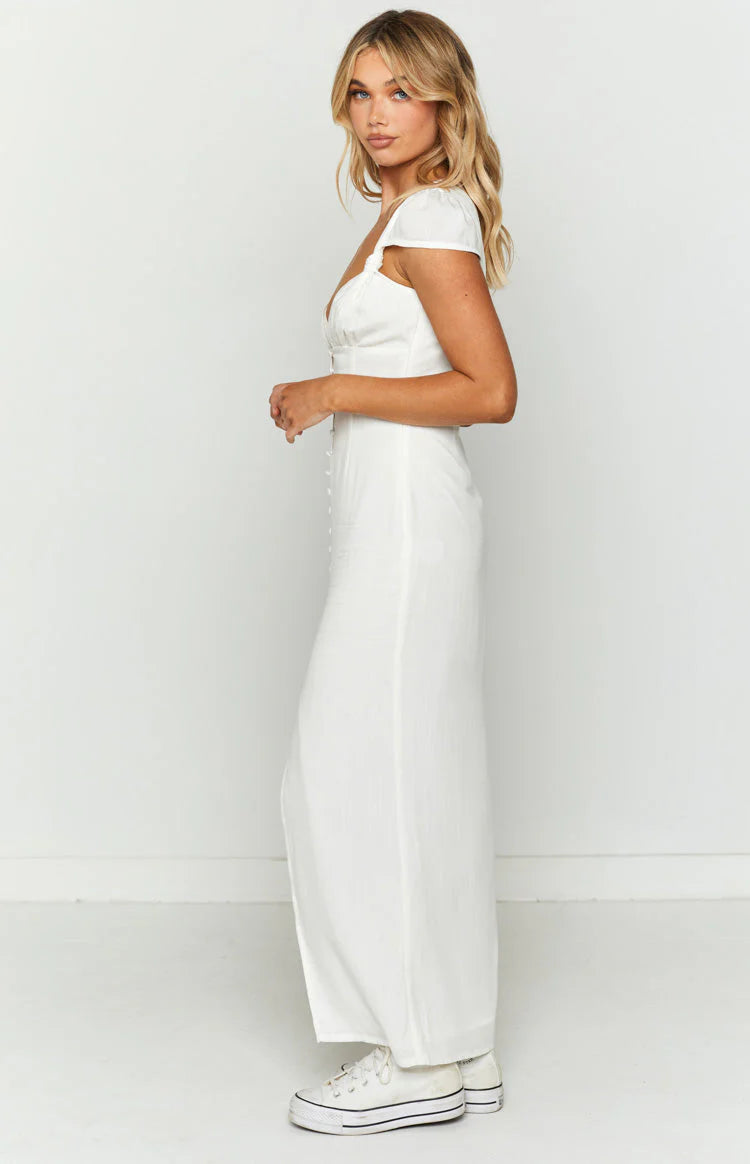 Amara White Button Up Midi Dress