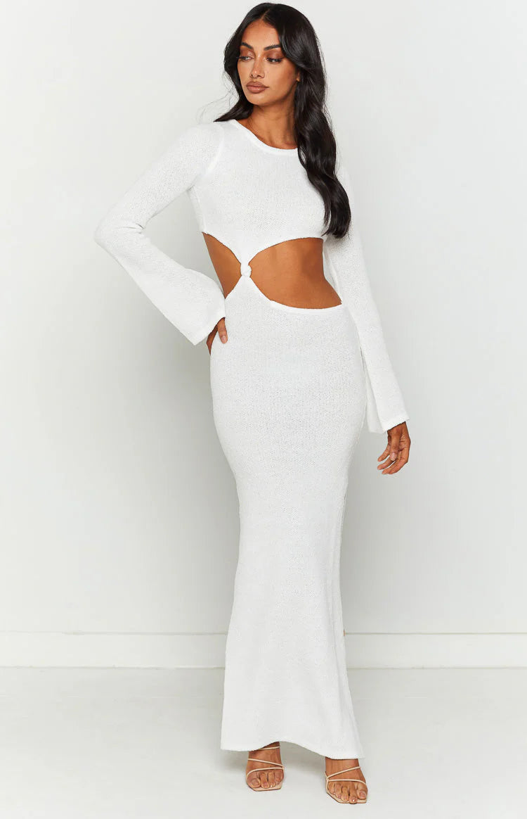 Arya White Long Sleeve Maxi Dress