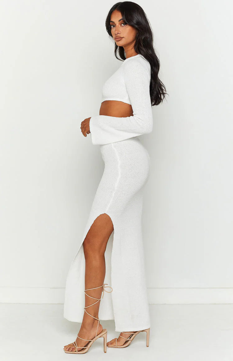 Arya White Long Sleeve Maxi Dress